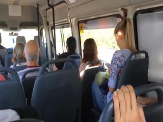 Slut strokes cock in bus